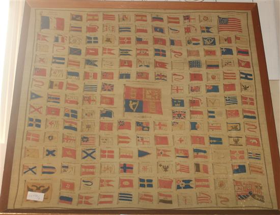 A printed silk panel with the naval pennants and standards of the World